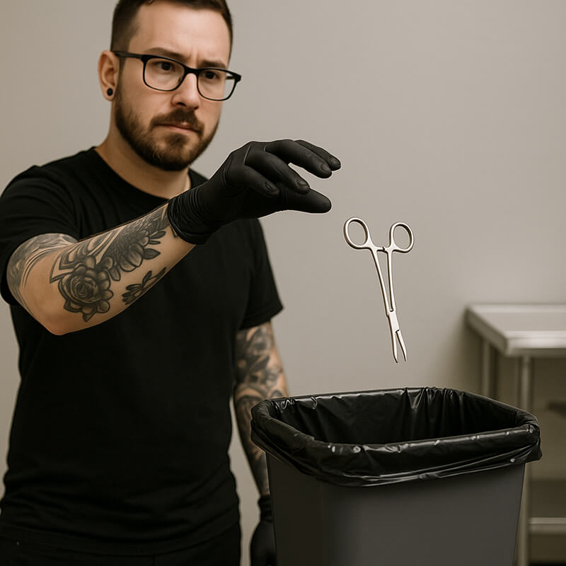 Flat lay image of an assortment of disposabe piercings tool with The Aces logo and website printed under.